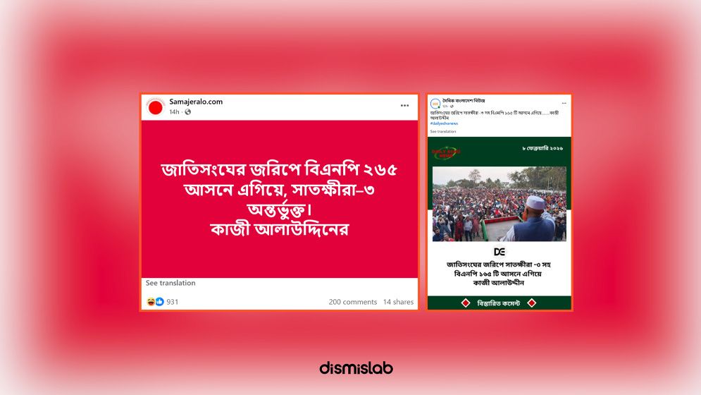 জাতিসংঘের জরিপে বিএনপি ২৬৫ আসনে এগিয়ে থাকার দাবিটি ভুয়া