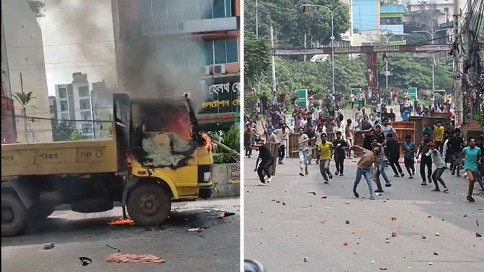 মিরপুর-১০-এ ফুটপাতে উচ্ছেদ অভিযান ঘিরে হামলা, ভাঙচুর ও অগ্নিসংযোগ