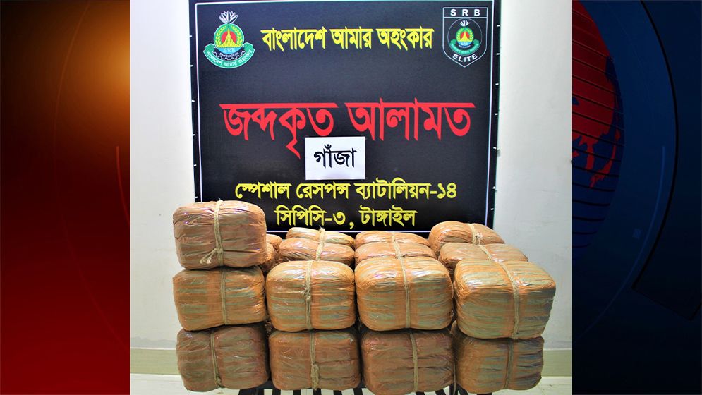 টাঙ্গাইলের সখিপুরে অভিযান চালিয়ে ১০০ কেজি গাঁজাসহ গ্রেফতার ৩